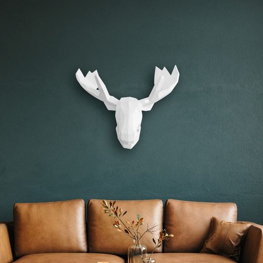 Figuur Figuurkop van rendier Kuatéh 41x24x47 cm mat wit