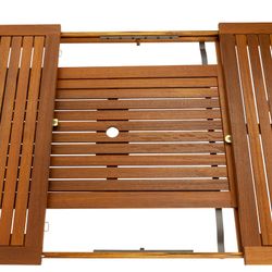 Mesa Comedor de Exterior Flamingo de Madera de Eucalipto y Aluminio Natural, 180/240x100x75 cm