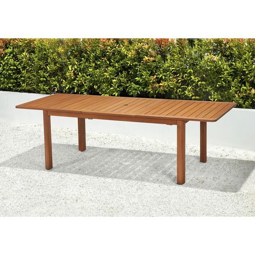 Mesa Comedor de Exterior Flamingo de Madera de Eucalipto y Aluminio Natural, 180/240x100x75 cm