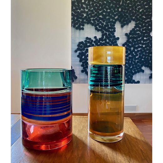 Tall multicolored glass vase, Ø 14 x 35 cm | Cloudy Butterflies