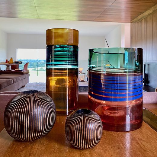 Tall multicolored glass vase, Ø 14 x 35 cm | Cloudy Butterflies