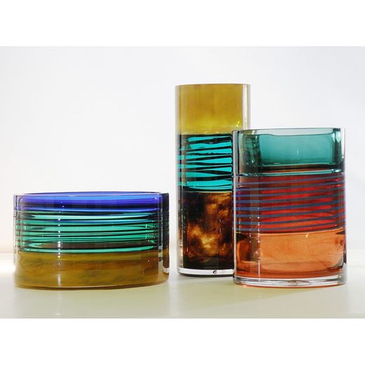 Tall multicolored glass vase, Ø 14 x 35 cm | Cloudy Butterflies