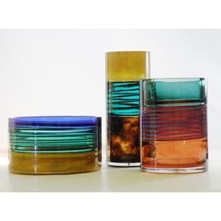 Vaso baixo de vidro multicolorido, Ø 19,5 x 26 cm | borboletas nubladas