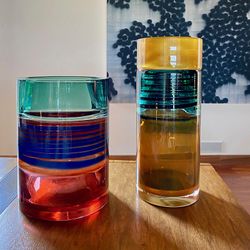 Niedrige bunte Glasvase, Ø 19,5 x 26 cm | Bewölkte Schmetterlinge