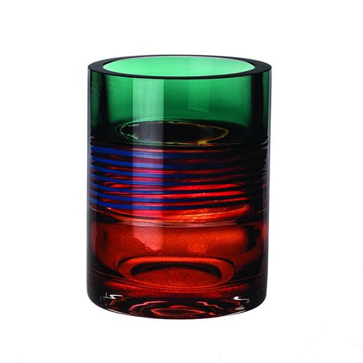 Niedrige bunte Glasvase, Ø 19,5 x 26 cm | Bewölkte Schmetterlinge