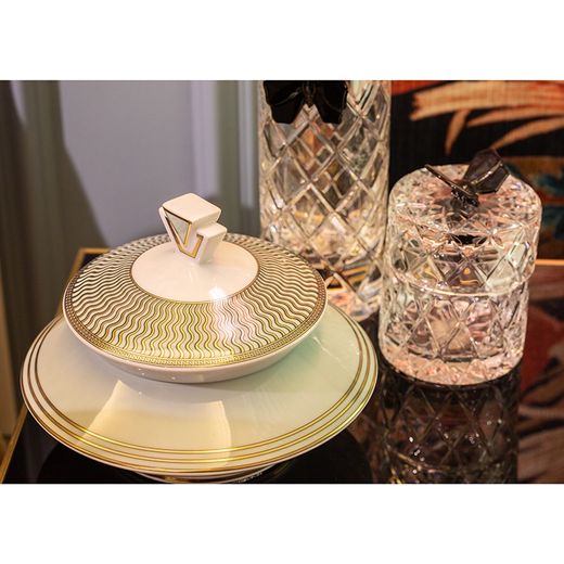 Transparent and black crystal and glass vase, Ø 8 x 20 cm | Papillon Noir