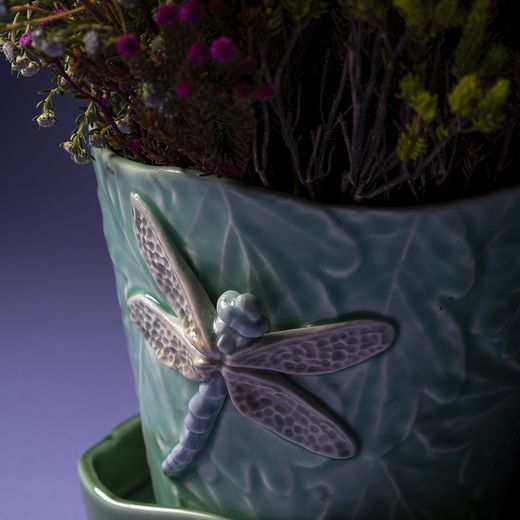 Steingutvase in Aquamarin, 14,5 x 14 x 11,8 cm | Insektengarten