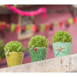 Steingutvase in Aquamarin, 14,5 x 14 x 11,8 cm | Insektengarten