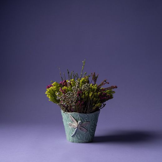 Steingutvase in Aquamarin, 14,5 x 14 x 11,8 cm | Insektengarten