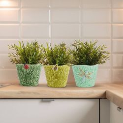 Steingutvase in Aquamarin, 14,5 x 14 x 11,8 cm | Insektengarten