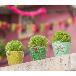 Vaso in maiolica verde, 16,5 x 14 x 12 cm | Giardino degli insetti