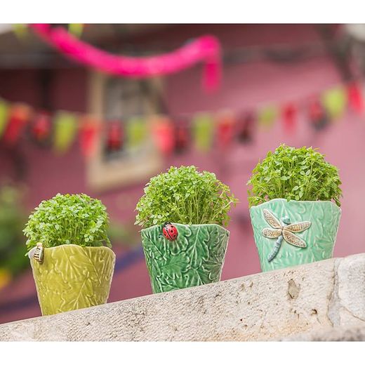 Wazon fajansowy w kolorze zielonym, 16,5 x 14 x 12 cm | Ogród Owadów