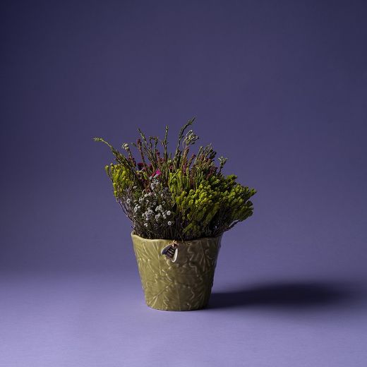 Wazon fajansowy w kolorze zielonym, 16,5 x 14 x 12 cm | Ogród Owadów