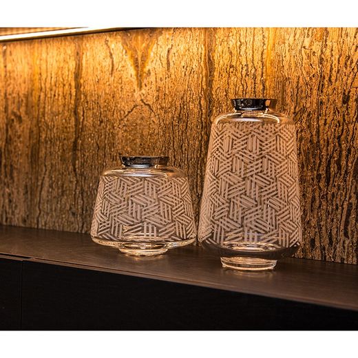 Vase aus transparentem und versilbertem Glas und Platin L, Ø 15,5 x 25 cm | Pott