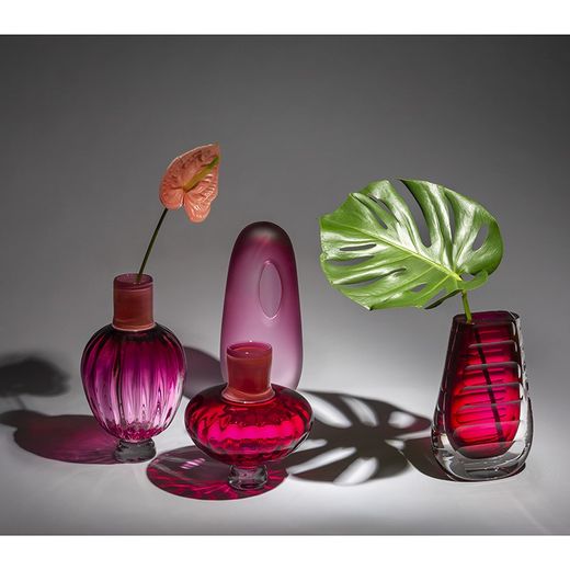 Vase S aus Kristall und rosafarbenem Glas, Ø 22 x 23 cm | caneleto