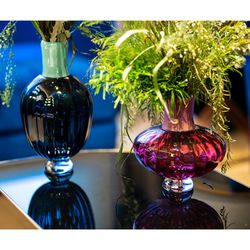 Vase S aus Kristall und rosafarbenem Glas, Ø 22 x 23 cm | caneleto