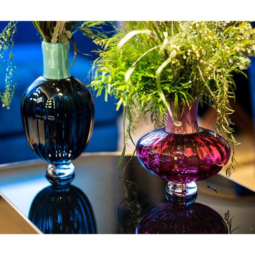 Vase S aus Kristall und rosafarbenem Glas, Ø 22 x 23 cm | caneleto