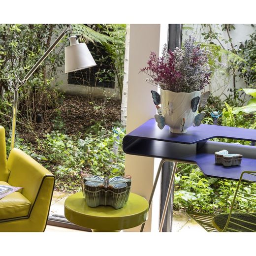 Vase en faïence S beige et multicolore, Ø 31,8 x 23,6 cm | Papillons nuageux