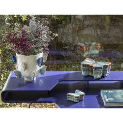 Vase en faïence S beige et multicolore, Ø 31,8 x 23,6 cm | Papillons nuageux