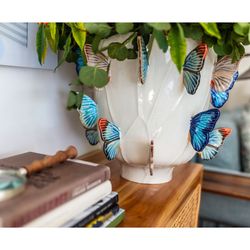 XL faience vase in beige and multicolor, Ø 45.4 x 38.6 cm | Cloudy Butterflies