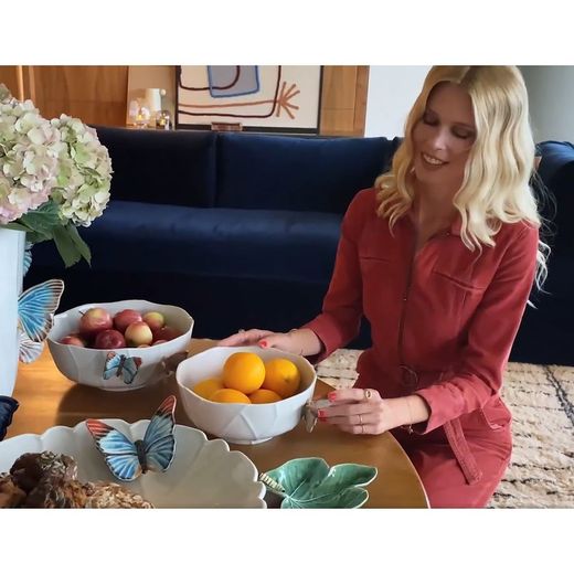 XL faience vase in beige and multicolor, Ø 45.4 x 38.6 cm | Cloudy Butterflies