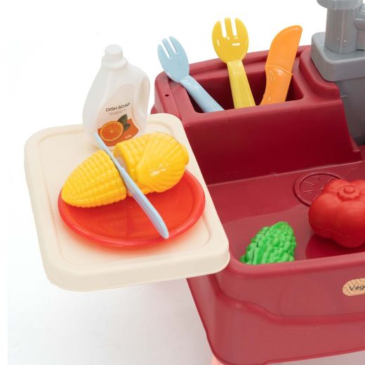 Lavabo pour enfants en polyéthylène rouge et beige, 45x26x39 cm | Bassin De Lavage