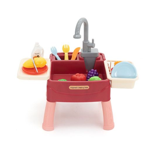 Lavabo pour enfants en polyéthylène rouge et beige, 45x26x39 cm | Bassin De Lavage