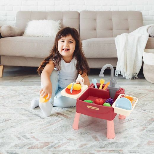 Lavabo pour enfants en polyéthylène rouge et beige, 45x26x39 cm | Bassin De Lavage