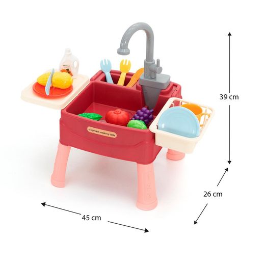 Lavabo pour enfants en polyéthylène rouge et beige, 45x26x39 cm | Bassin De Lavage
