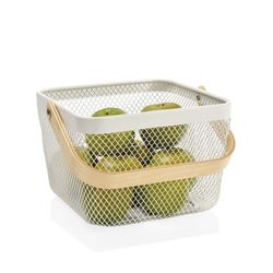 Bol à fruits avec manche en métal/bois blanc, 25x25x17cm