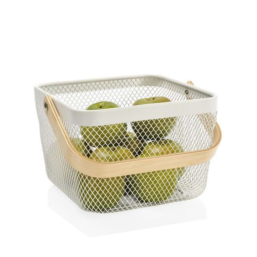 Bol à fruits avec manche en métal/bois blanc, 25x25x17cm