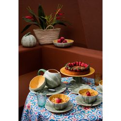 Coupe à fruits en faïence verte et orange, Ø 34 x 8,7 cm | Melon