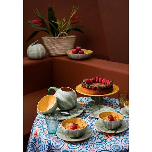 Coupe à fruits en faïence verte et orange, Ø 34 x 8,7 cm | Melon