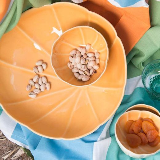 Coupe à fruits en faïence verte et orange, Ø 34 x 8,7 cm | Melon