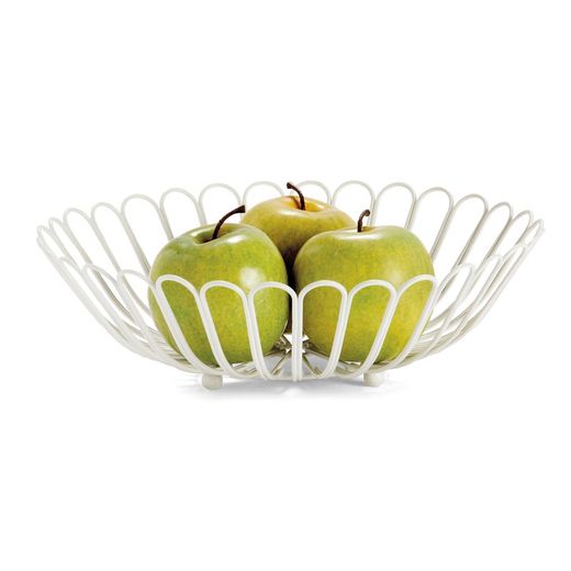 White metal fruit bowl, Ø31.5 x 9 cm | flowers