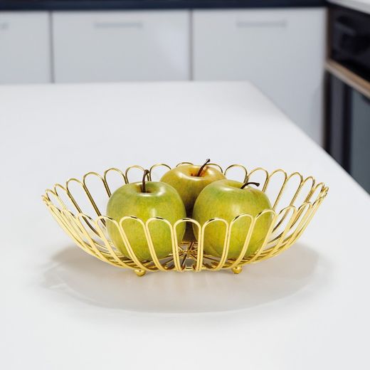 Golden metal fruit bowl, Ø31.5 x 9 cm | flowers