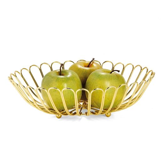 Golden metal fruit bowl, Ø31.5 x 9 cm | flowers