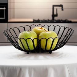 Black metal fruit bowl, Ø31.5 x 9 cm | flowers