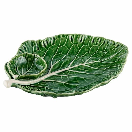 Schale mit Schale S aus Steingut in Grün, 28 x 20 x 5 cm | Kohl