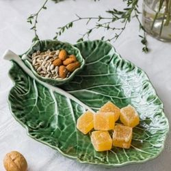 Schale mit Schale S aus Steingut in Grün, 28 x 20 x 5 cm | Kohl