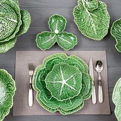 Schale mit Schale S aus Steingut in Grün, 28 x 20 x 5 cm | Kohl