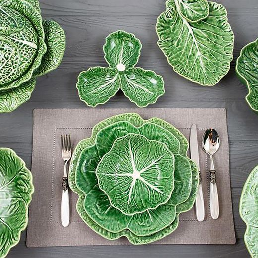 Schale mit Schale S aus Steingut in Grün, 28 x 20 x 5 cm | Kohl