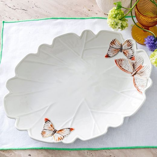 Fuente de loza en beige y multicolor, 40,3 x 30 x 4,8 cm | Cloudy Butterflies