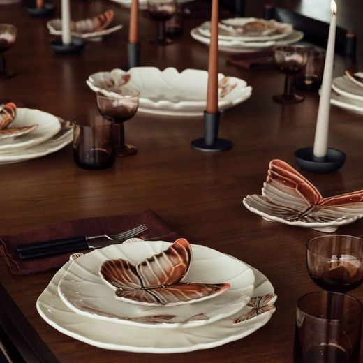 Fuente de loza en beige y multicolor, 40,3 x 30 x 4,8 cm | Cloudy Butterflies