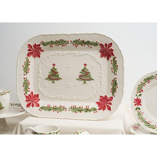 Fayenceschale in Weiß und Mehrfarbig, 47,5 x 36,5 x 4 cm | Weihnachten