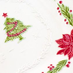 White and multicoloured earthenware platter, 47.5 x 36.5 x 4 cm | Christmas