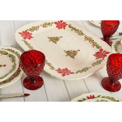 Fayenceschale in Weiß und Mehrfarbig, 47,5 x 36,5 x 4 cm | Weihnachten