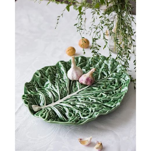 Talerz fajansowy w kolorze zielonym, 37 x 33 x 6 cm | Kapusta