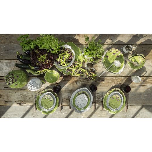 Faience schaal in groen, 41 x 34,5 x 3,2 cm | Artisjok