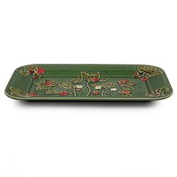 Green and red earthenware platter, 34 x 21 x 3 cm | Strawberries